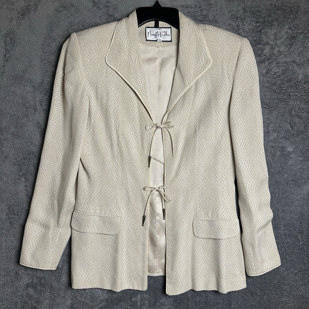 Vintage Studio Mary McFadden Blazer Jacket Size 8 Beige Textured Lined READ